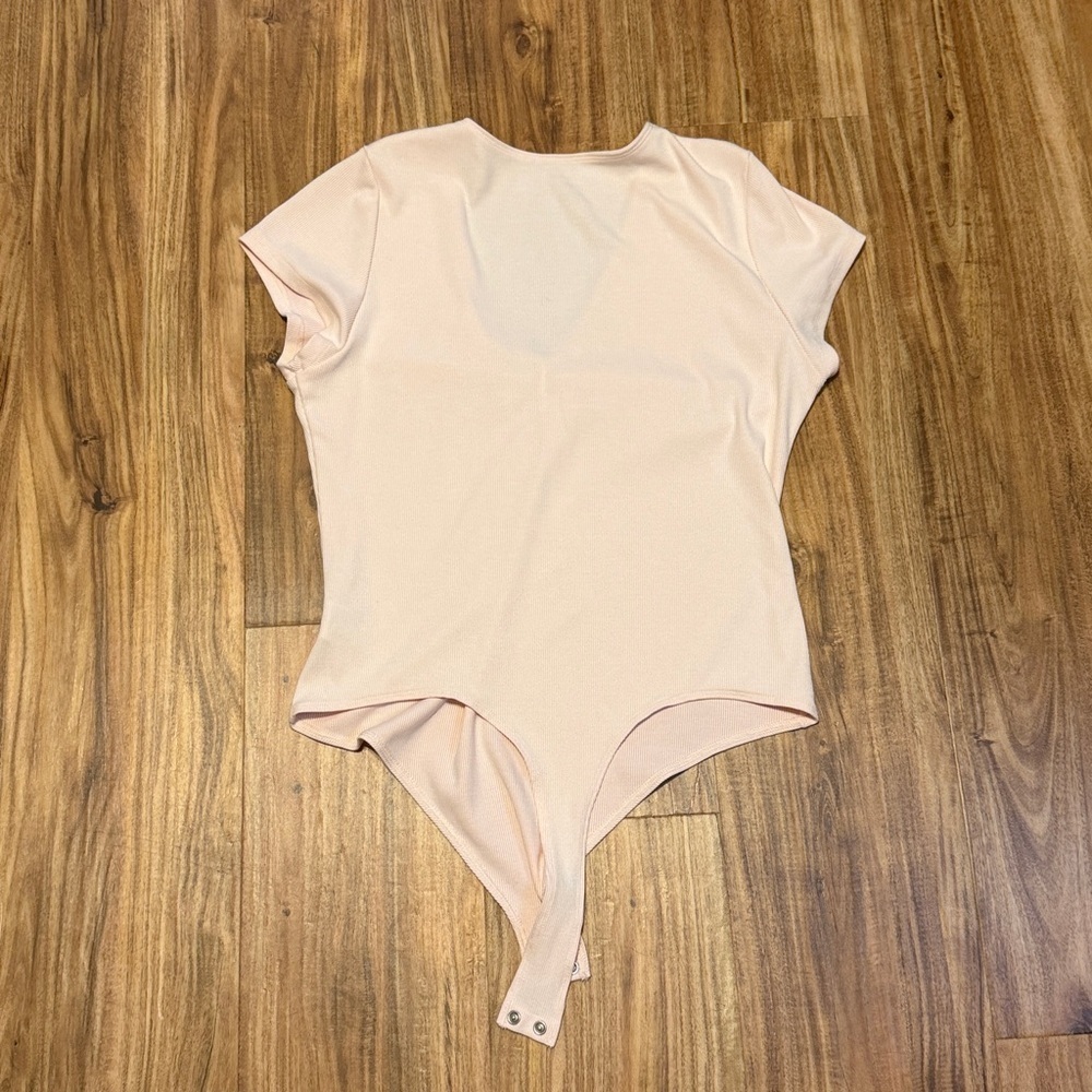 American Eagle Outfitters women’s XL bodysuit top vnevk cinch pink ribbed nwot - Picture 4 of 7